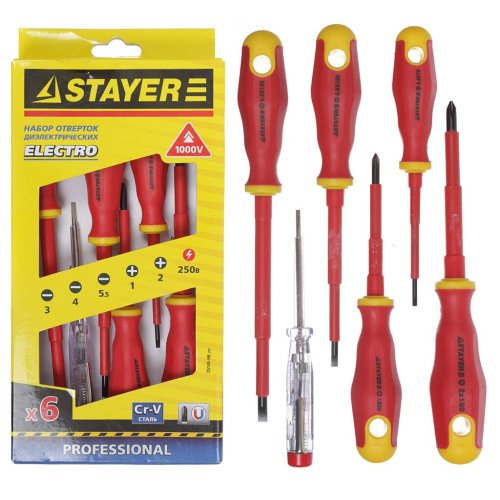 Набор диэлектрических отверток Stayer до 1000В, тестер, Cr-V, (6шт.)  картинка